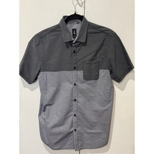 Men's Howe Button Up short sleeve Shirt, Grey stripe, Size M